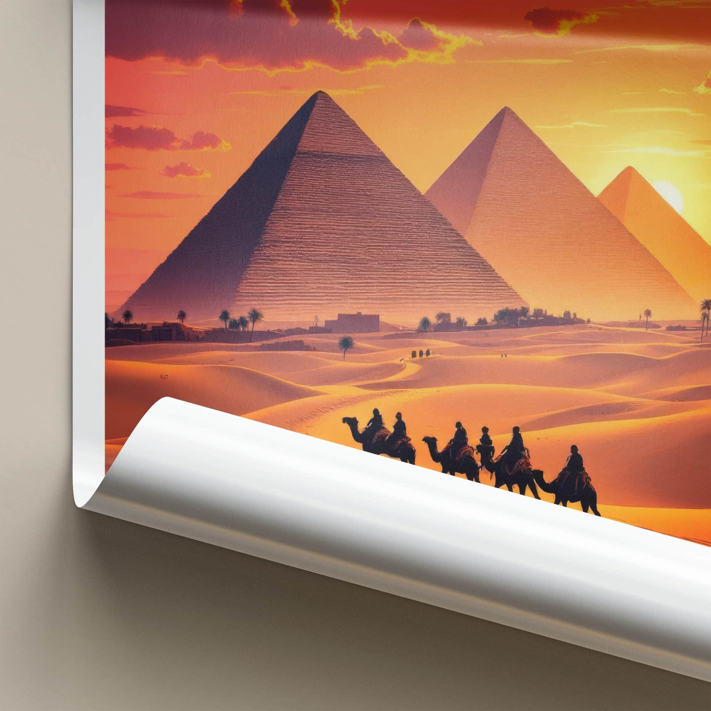 Cairo Poster - Egypt Travel Art - Golden Pyramids Sunset Home Decor