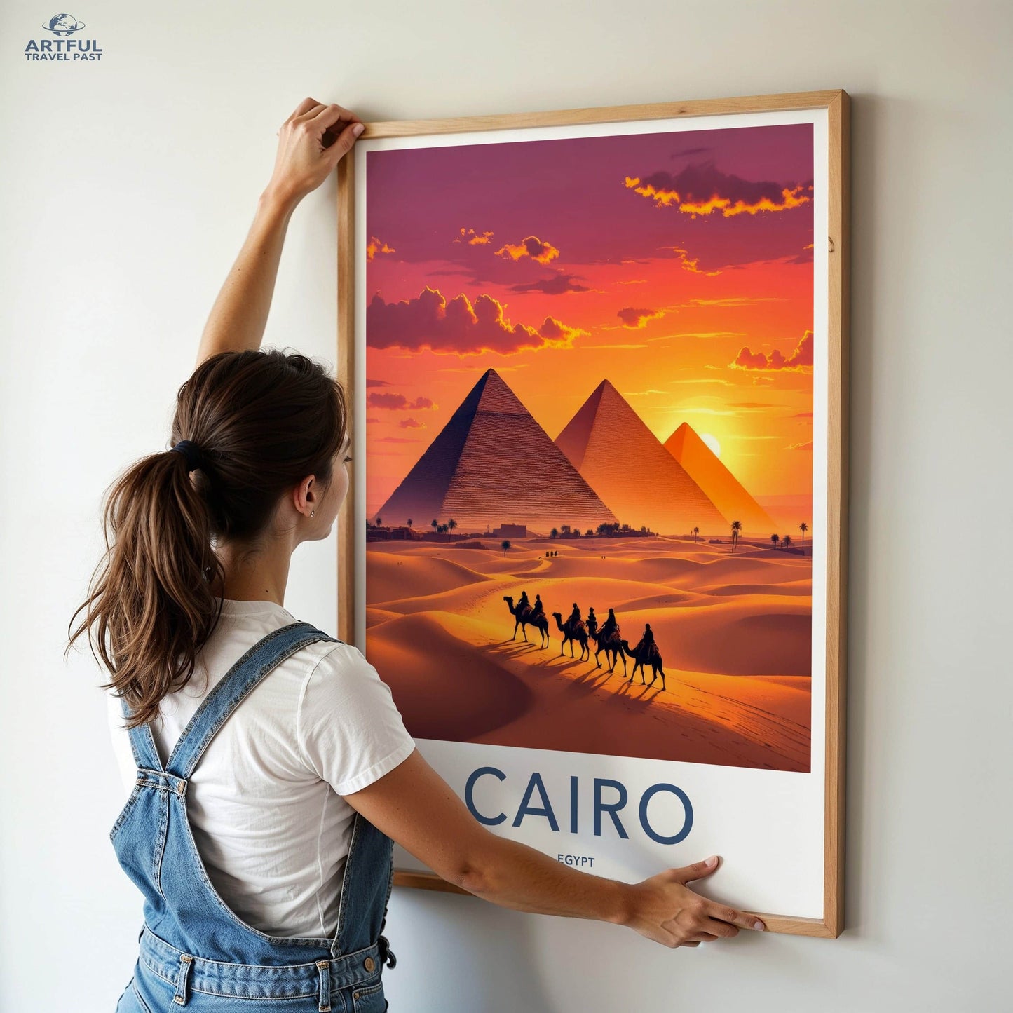 Cairo Poster - Egypt Travel Art - Golden Pyramids Sunset Home Decor