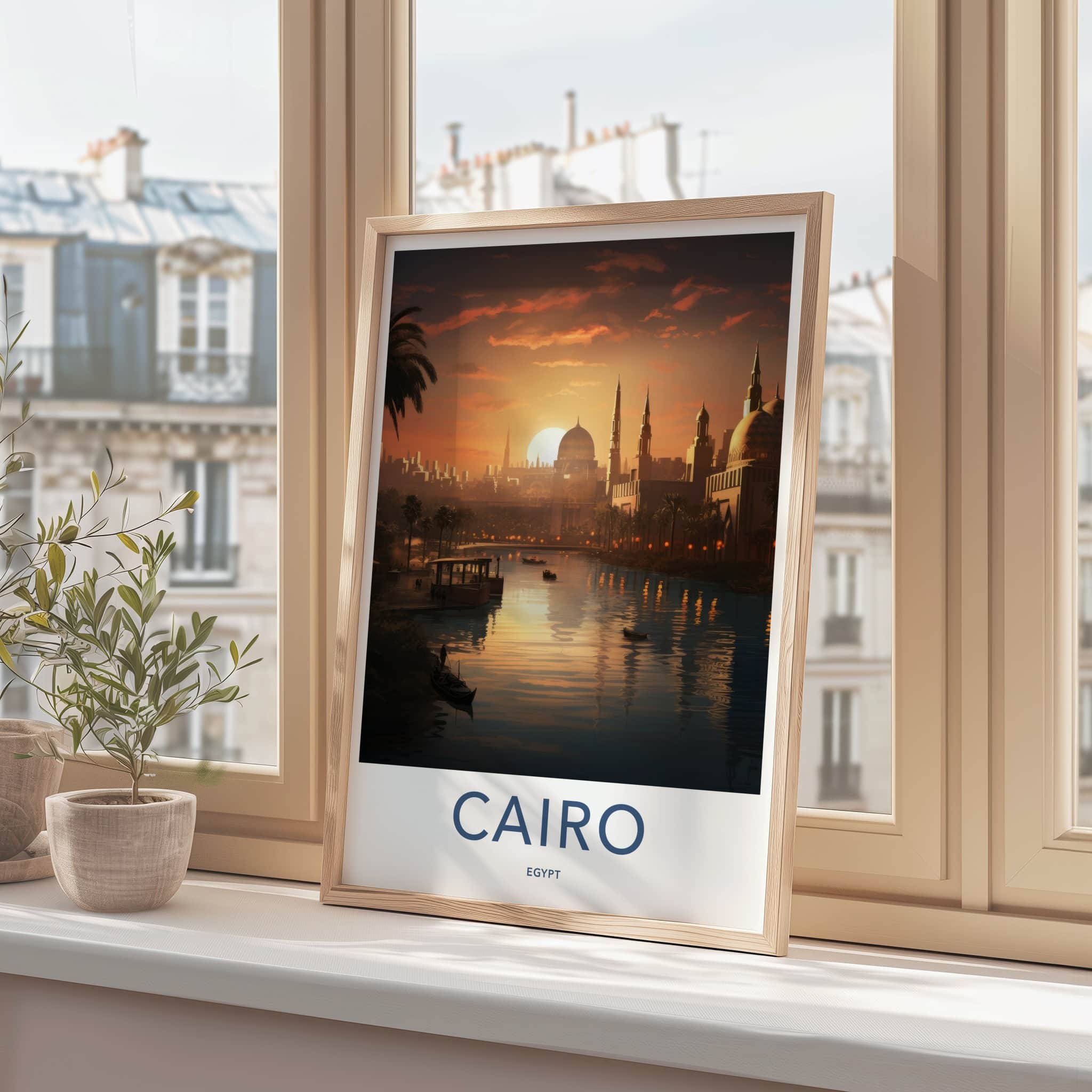 Cairo Poster - Egypt Travel Art - Nile River Sunset Home Decor
