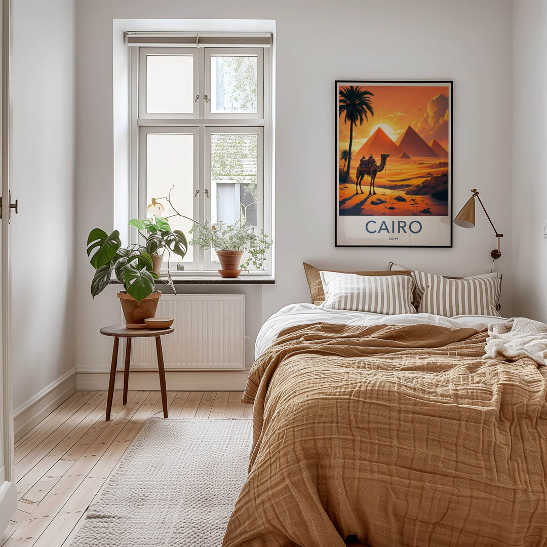 Cairo Poster - Egypt Travel Art - Orange Desert Pyramids Home Decor