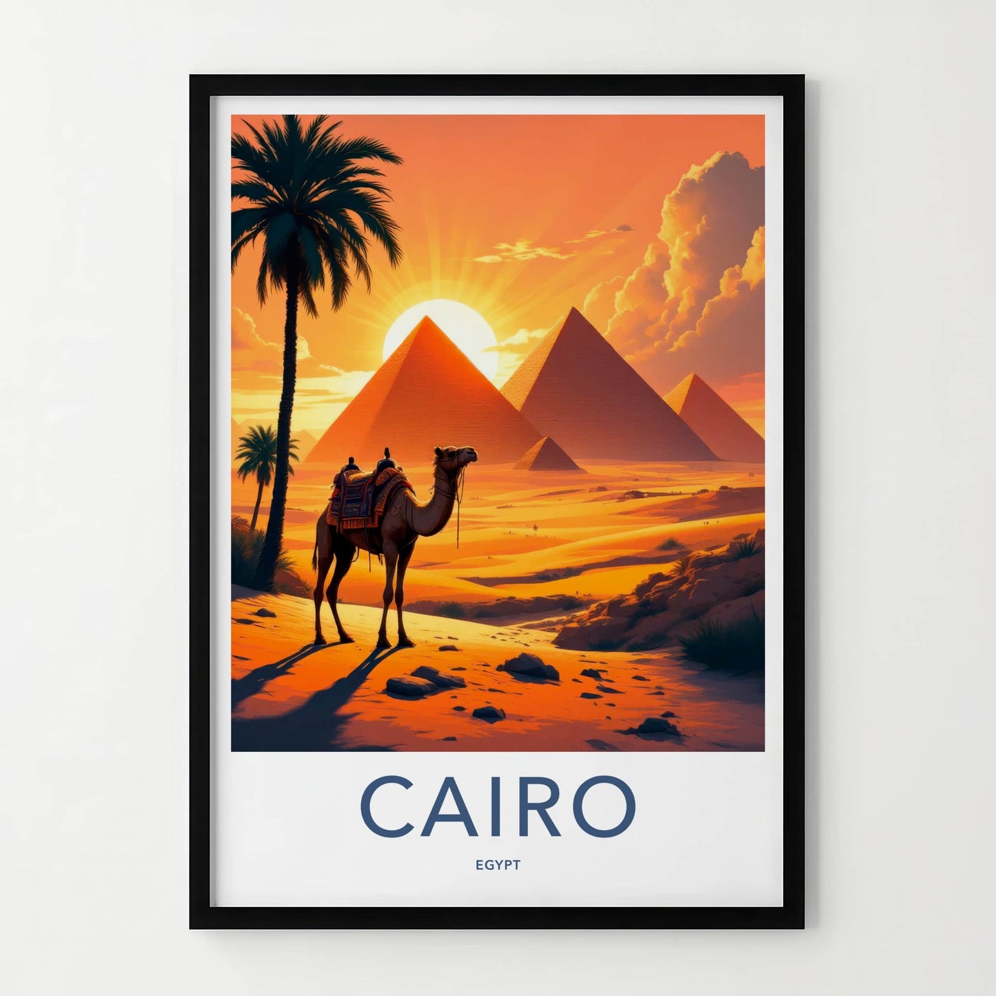 Cairo Poster - Egypt Travel Art - Orange Desert Pyramids Home Decor