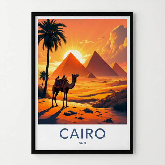 Cairo Poster - Egypt Travel Art - Orange Desert Pyramids Home Decor
