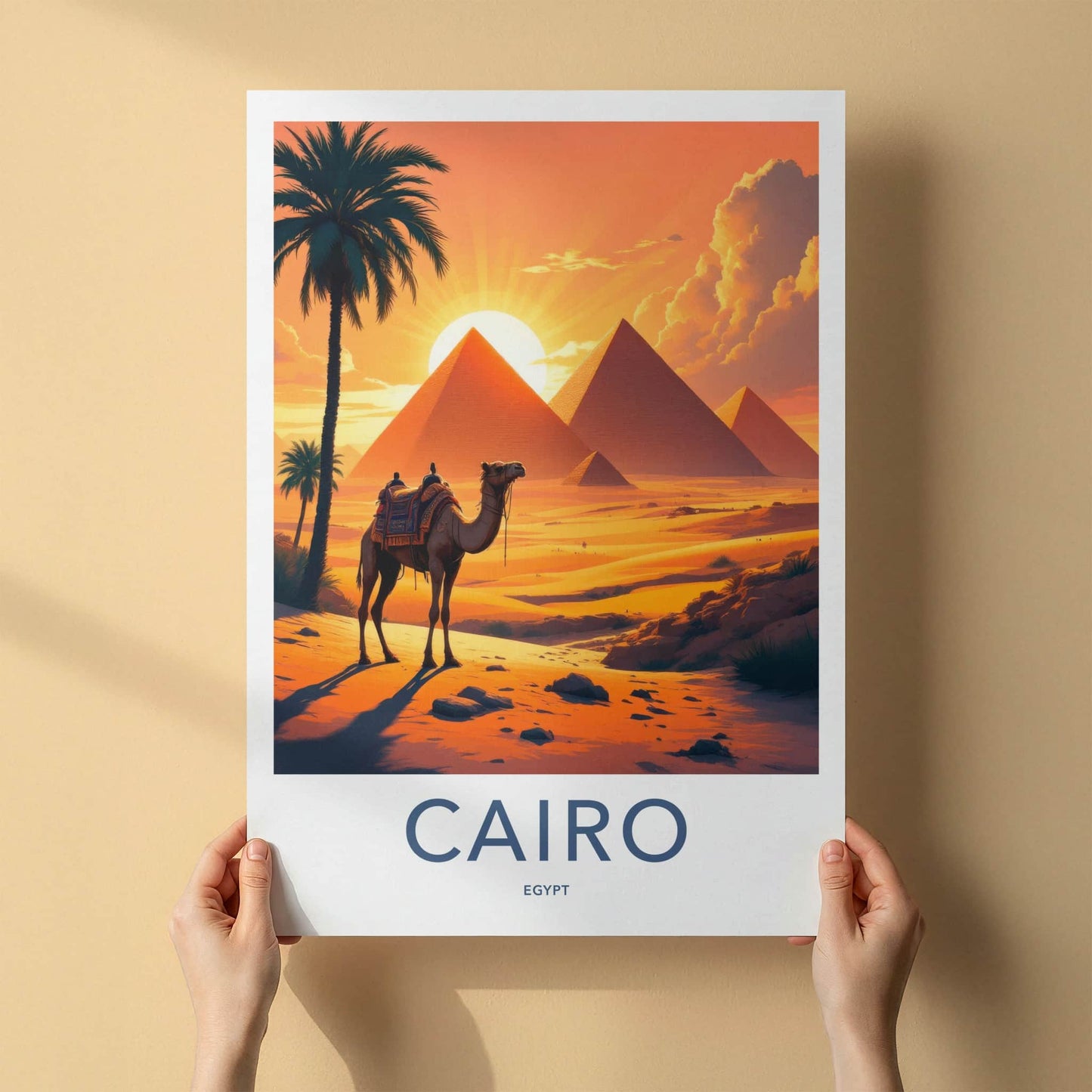 Cairo Poster - Egypt Travel Art - Orange Desert Pyramids Home Decor