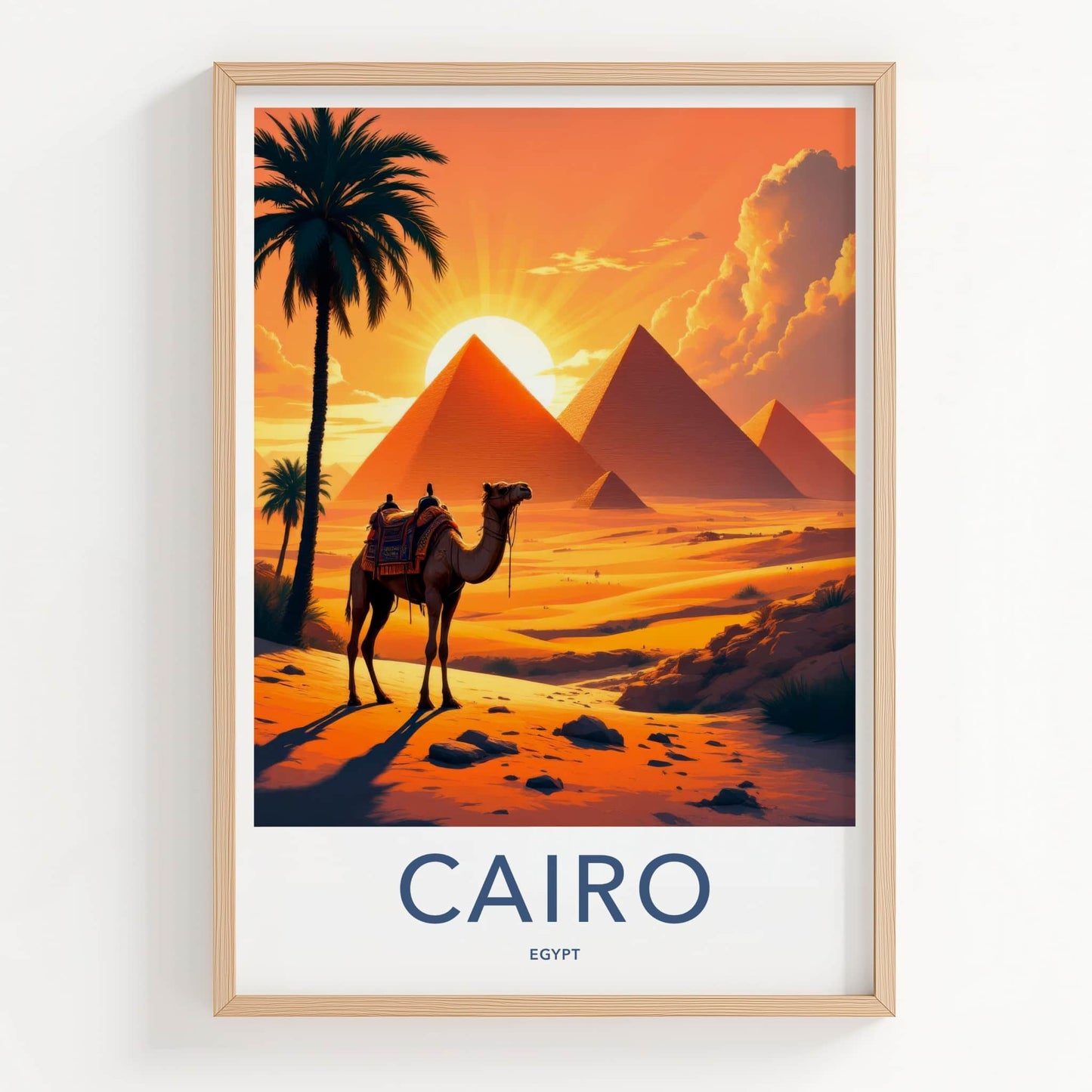 Cairo Poster - Egypt Travel Art - Orange Desert Pyramids Home Decor