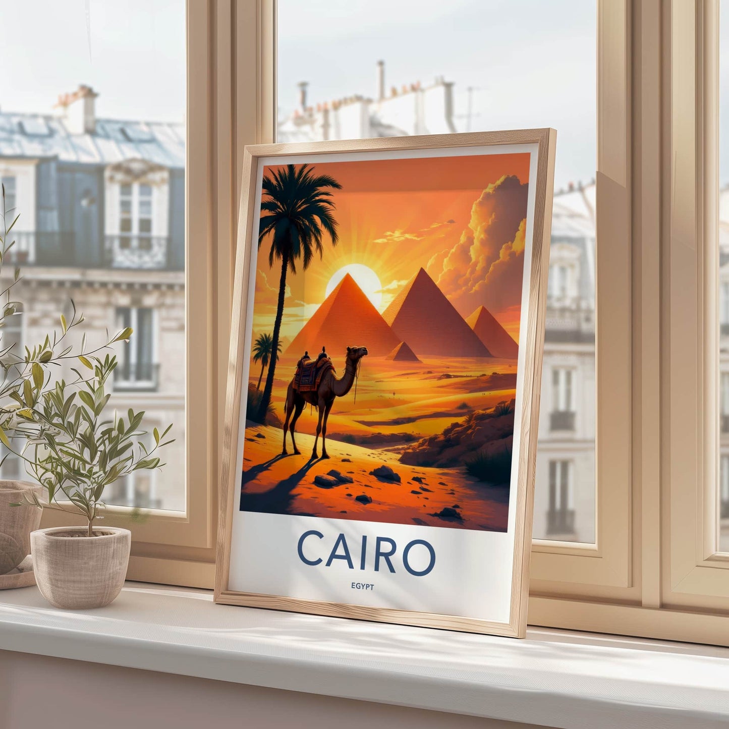 Cairo Poster - Egypt Travel Art - Orange Desert Pyramids Home Decor
