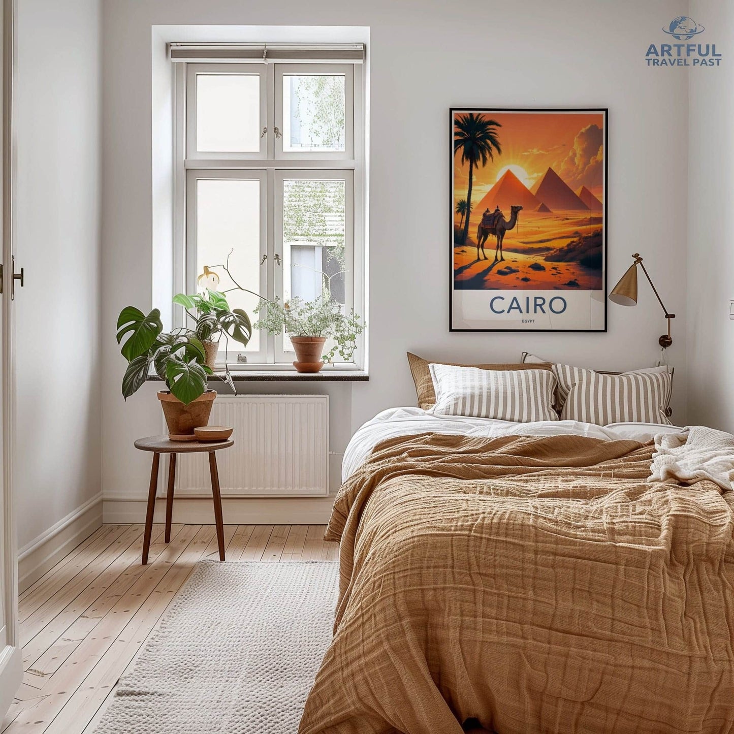 Cairo Poster - Egypt Travel Art - Orange Desert Pyramids Home Decor