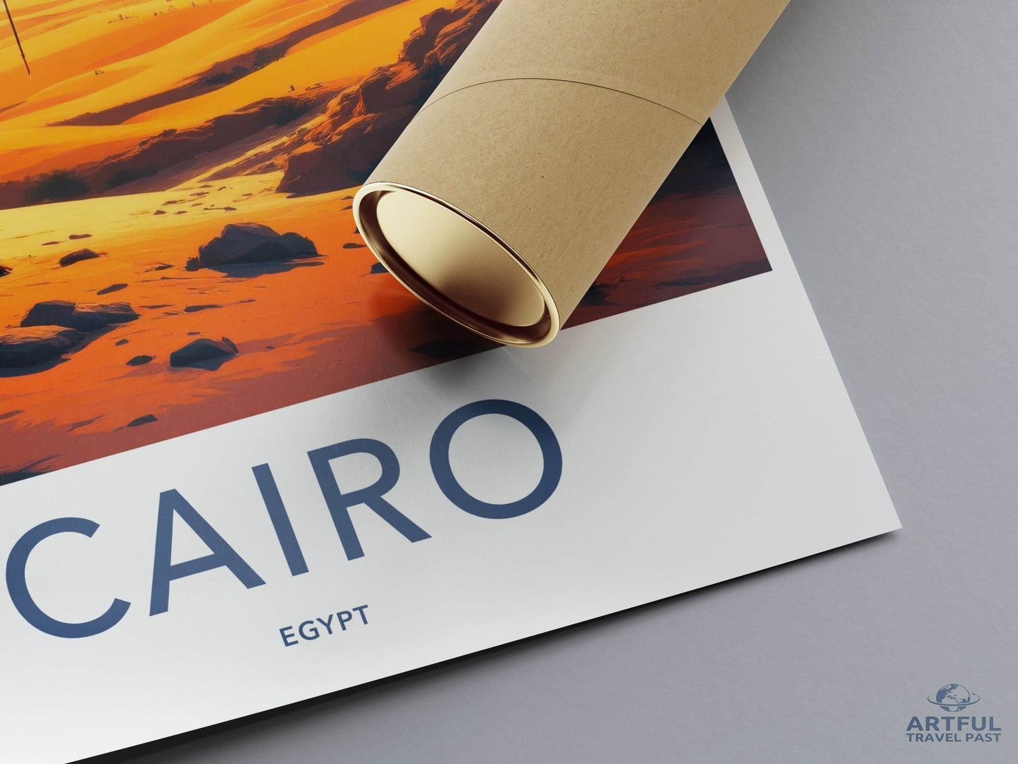 Cairo Poster - Egypt Travel Art - Orange Desert Pyramids Home Decor