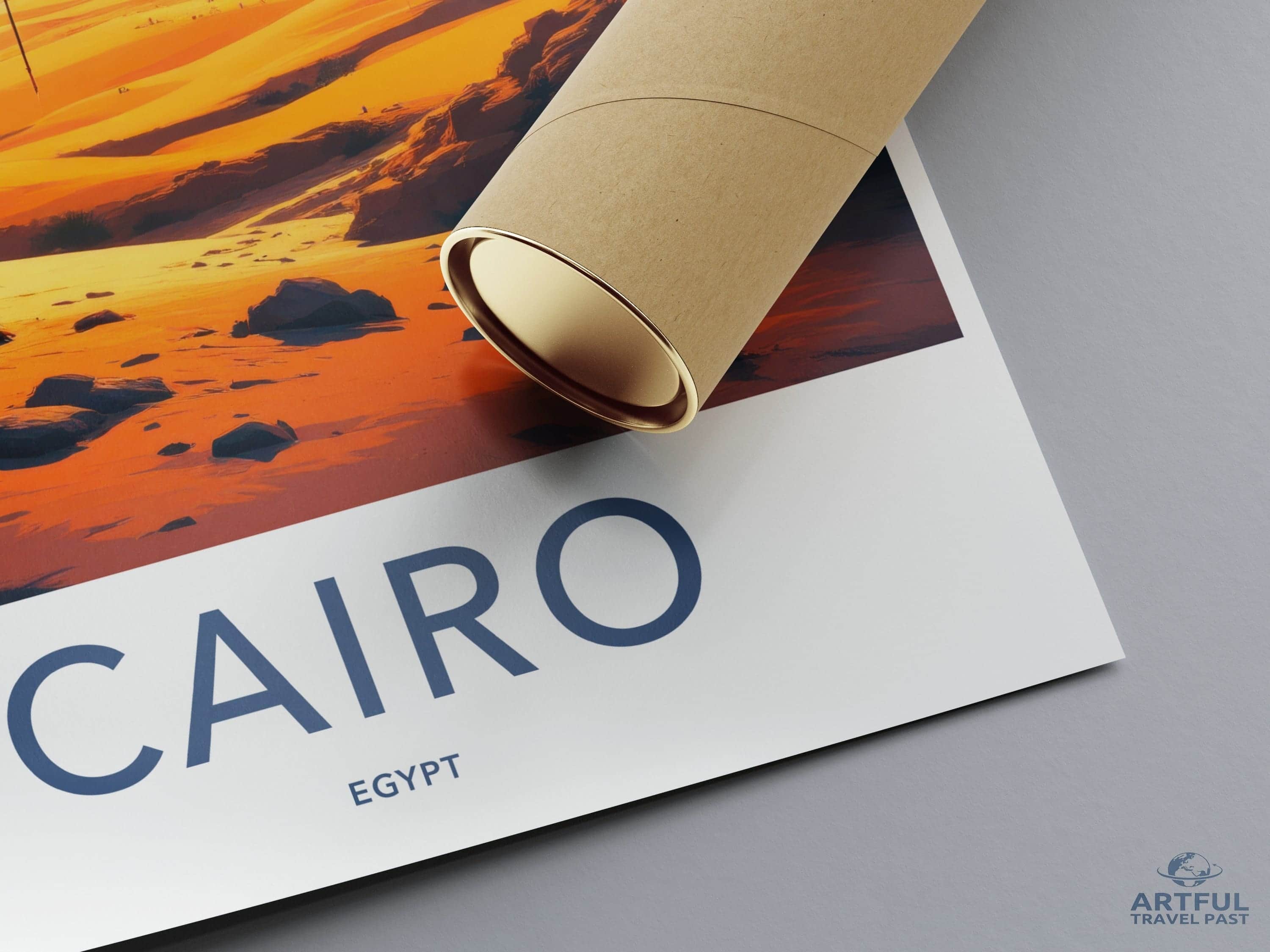 Cairo Poster - Egypt Travel Art - Orange Desert Pyramids Home Decor