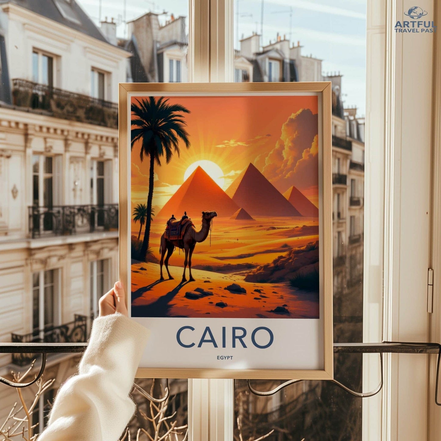 Cairo Poster - Egypt Travel Art - Orange Desert Pyramids Home Decor