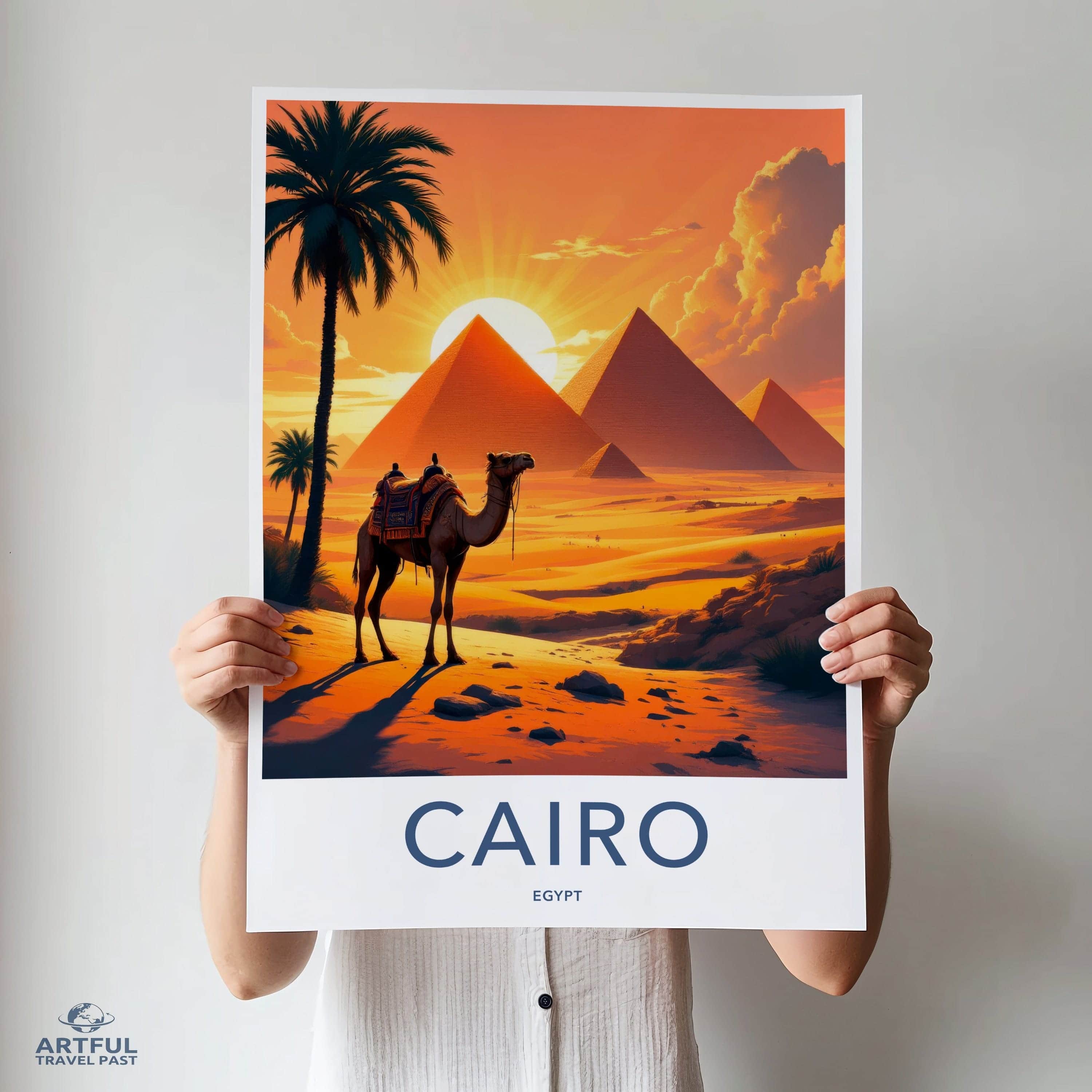 Cairo Poster - Egypt Travel Art - Orange Desert Pyramids Home Decor