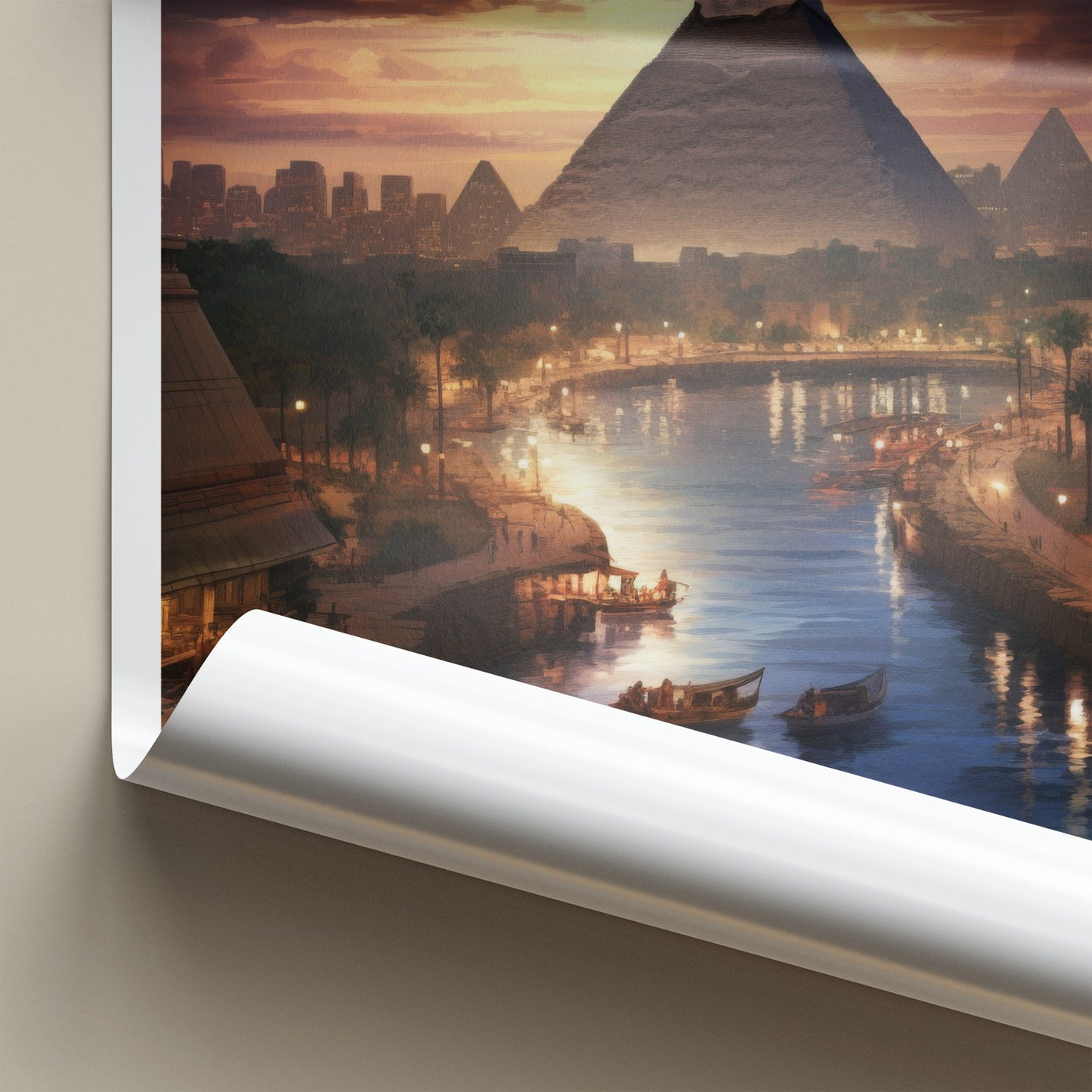 Cairo Poster - Egypt Travel Art - Pyramid River Sunset Home Decor