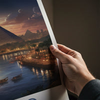 Cairo Poster - Egypt Travel Art - Pyramid River Sunset Home Decor