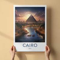 Cairo Poster - Egypt Travel Art - Pyramid River Sunset Home Decor
