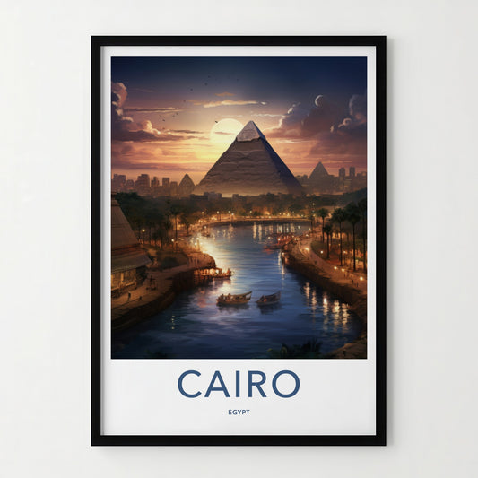 Cairo Poster - Egypt Travel Art - Pyramid River Sunset Home Decor