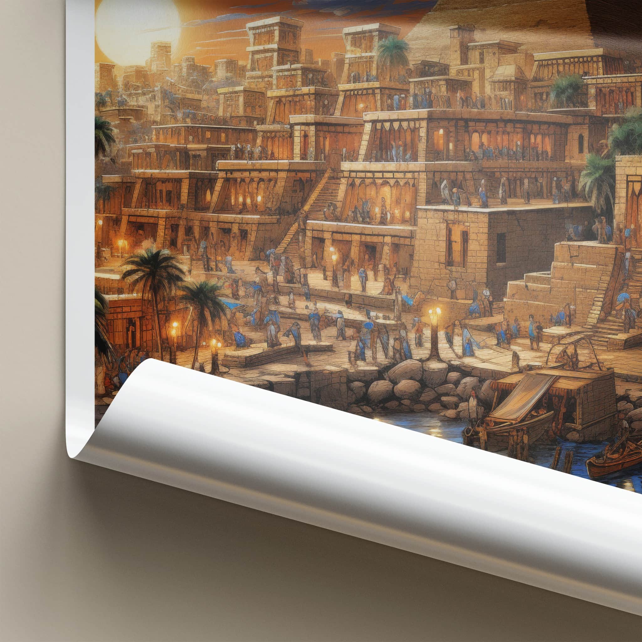 Cairo Poster - Egypt Travel Art - Pyramid Riverbank Evening Home Decor