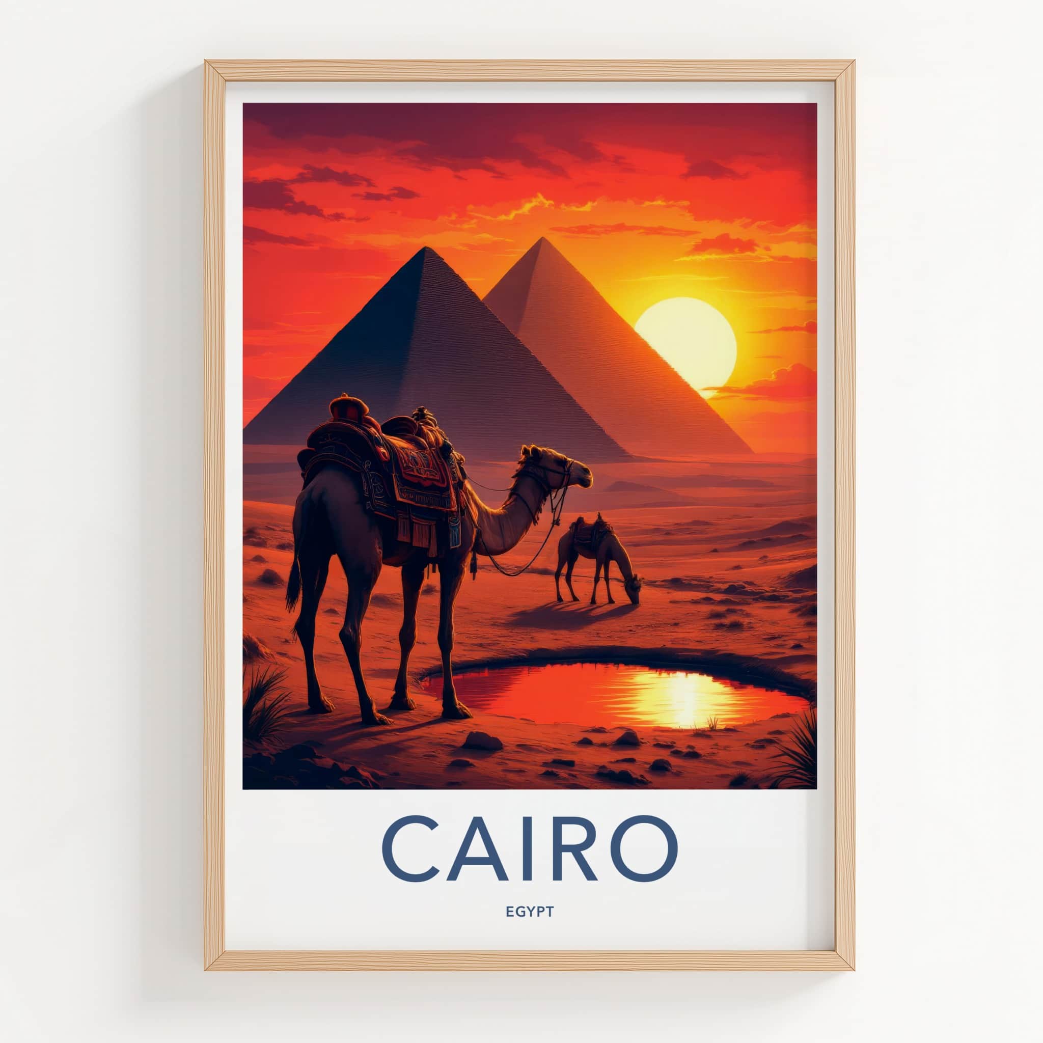Cairo Poster - Egypt Travel Art - Pyramids Camel Oasis Home Decor
