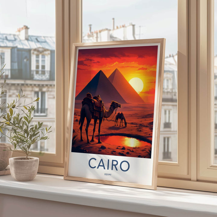 Cairo Poster - Egypt Travel Art - Pyramids Camel Oasis Home Decor