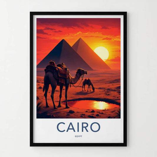 Cairo Poster - Egypt Travel Art - Pyramids Camel Oasis Home Decor