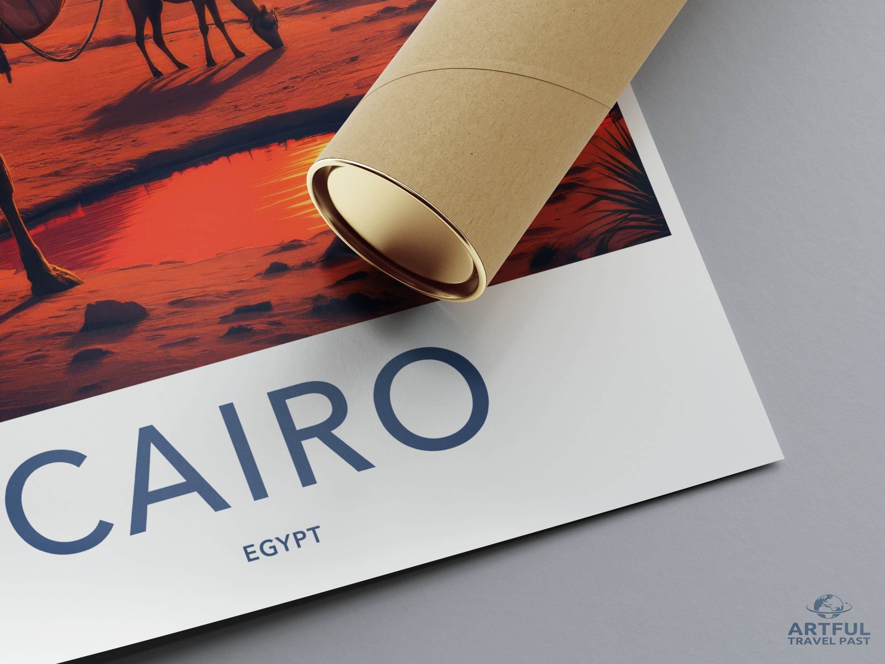 Cairo Poster - Egypt Travel Art - Pyramids Camel Oasis Home Decor