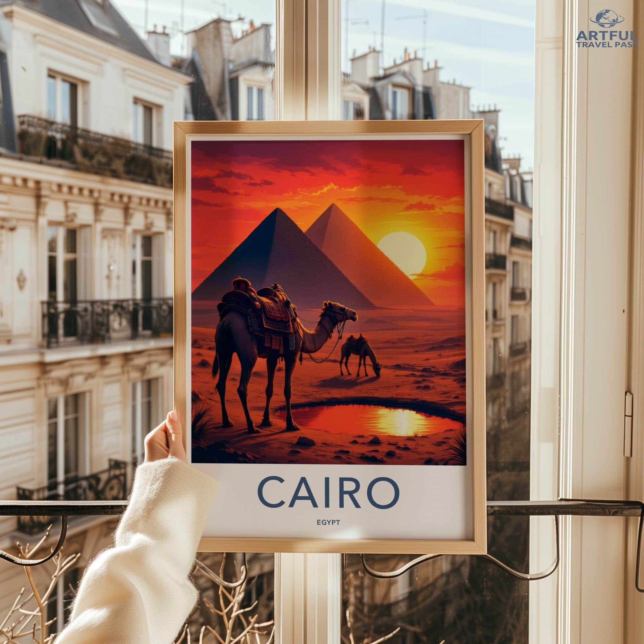 Cairo Poster - Egypt Travel Art - Pyramids Camel Oasis Home Decor