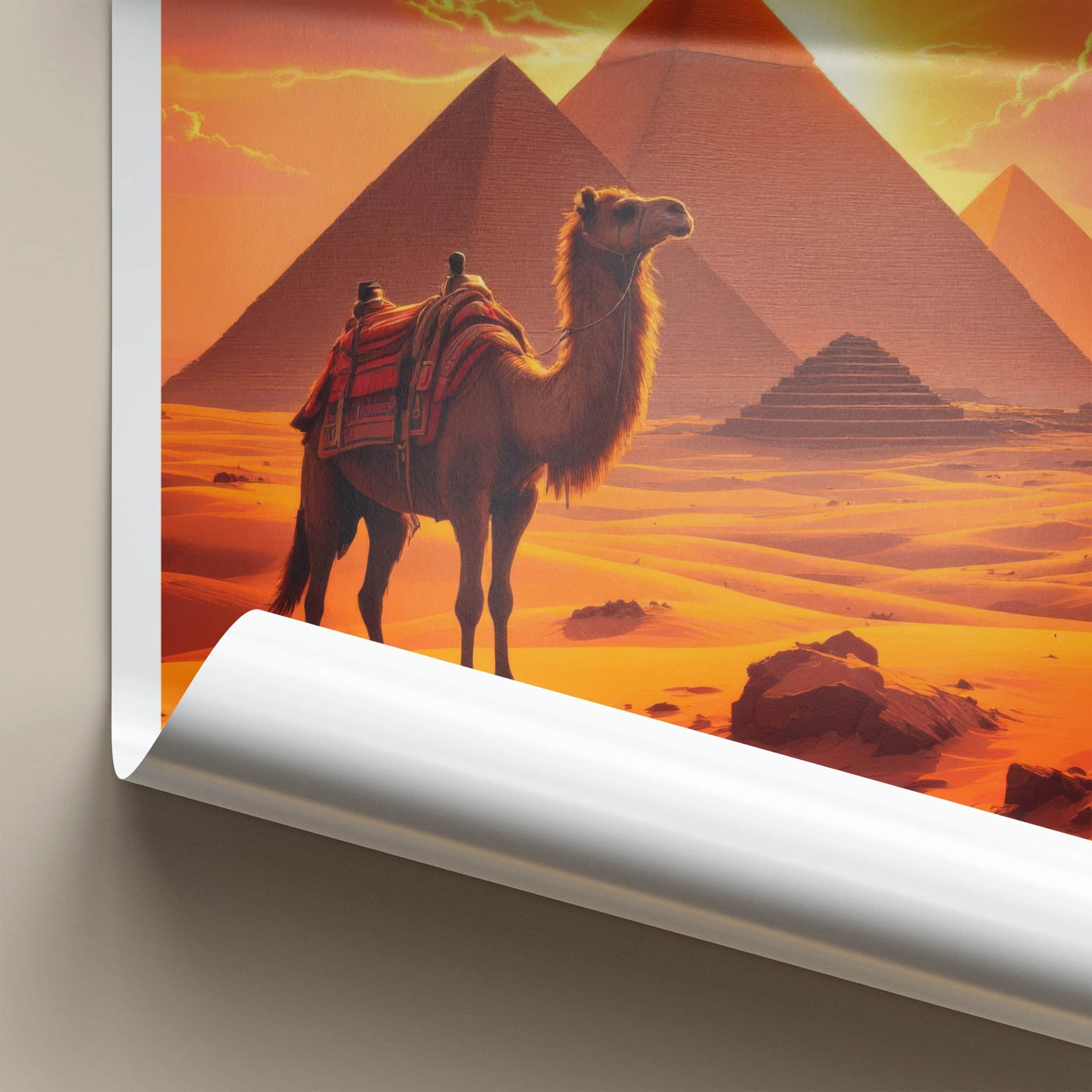 Cairo Poster - Egypt Travel Art - Pyramids Camel Sunset Home Decor