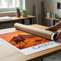 Cairo Poster - Egypt Travel Art - Pyramids Camel Sunset Home Decor