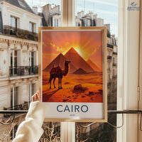 Cairo Poster - Egypt Travel Art - Pyramids Camel Sunset Home Decor