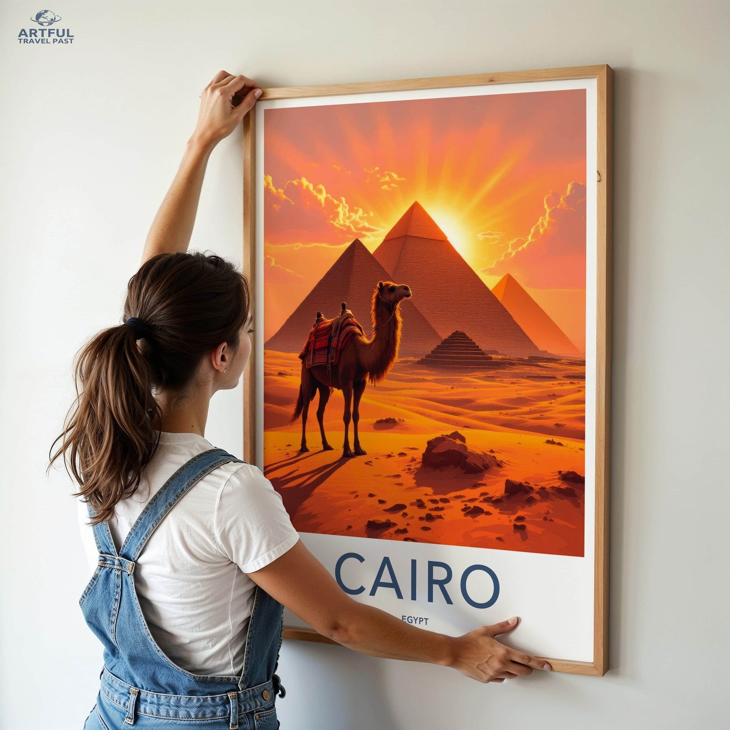 Cairo Poster - Egypt Travel Art - Pyramids Camel Sunset Home Decor