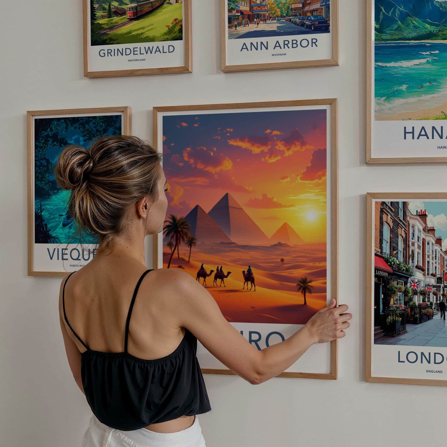 Cairo Poster - Egypt Travel Art - Pyramids Desert Sunset Home Decor