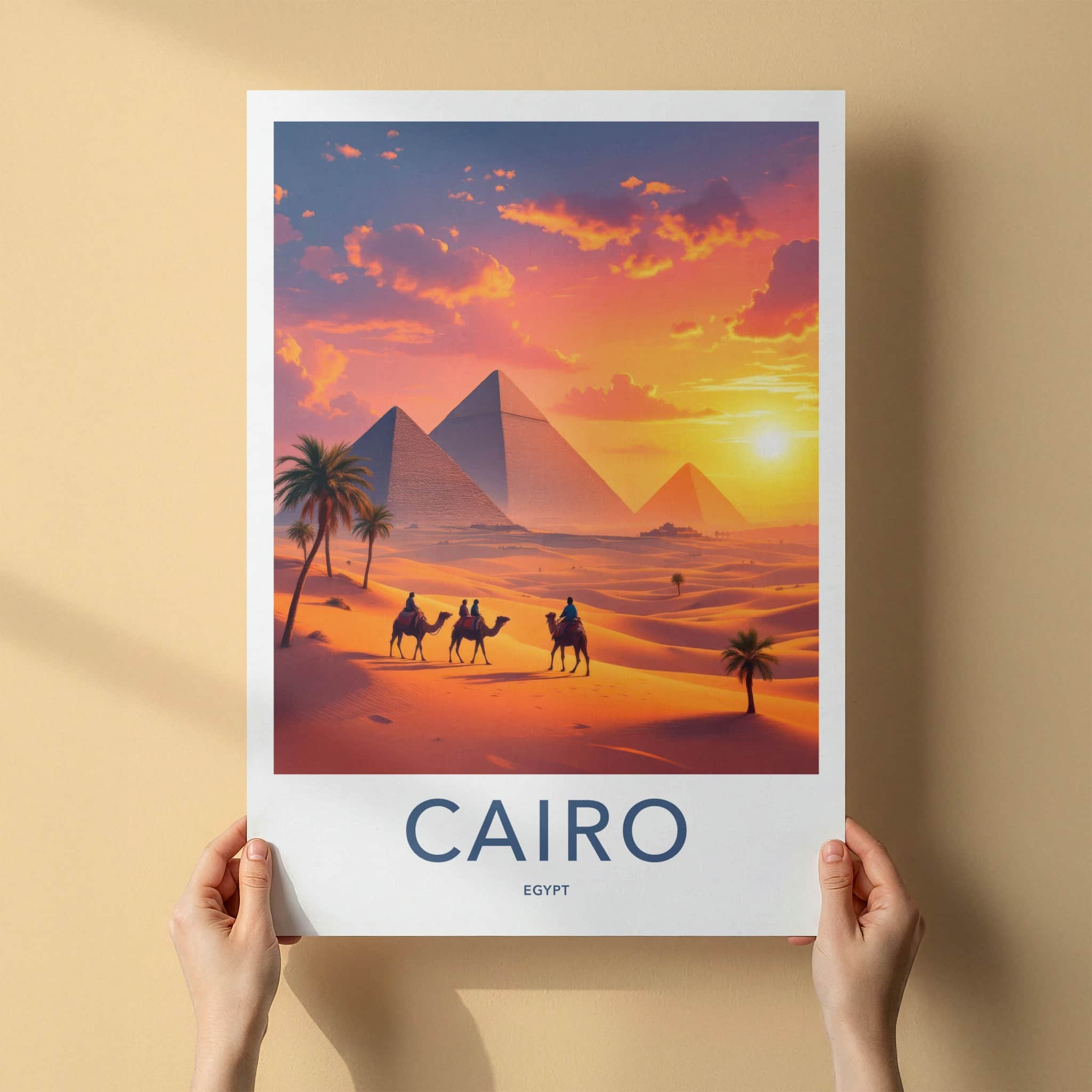 Cairo Poster - Egypt Travel Art - Pyramids Desert Sunset Home Decor
