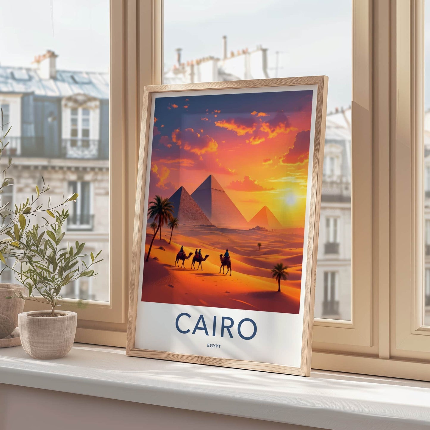 Cairo Poster - Egypt Travel Art - Pyramids Desert Sunset Home Decor
