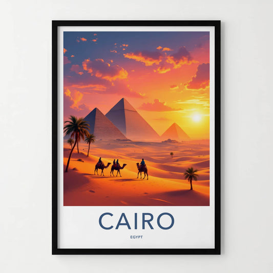 Cairo Poster - Egypt Travel Art - Pyramids Desert Sunset Home Decor