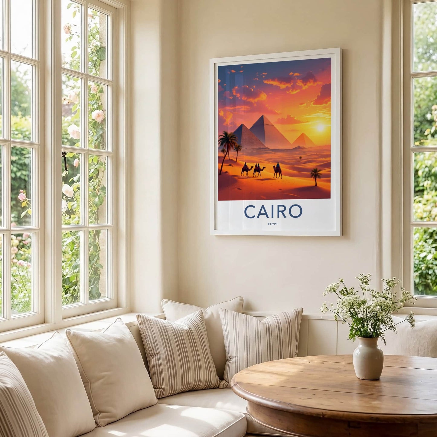 Cairo Poster - Egypt Travel Art - Pyramids Desert Sunset Home Decor