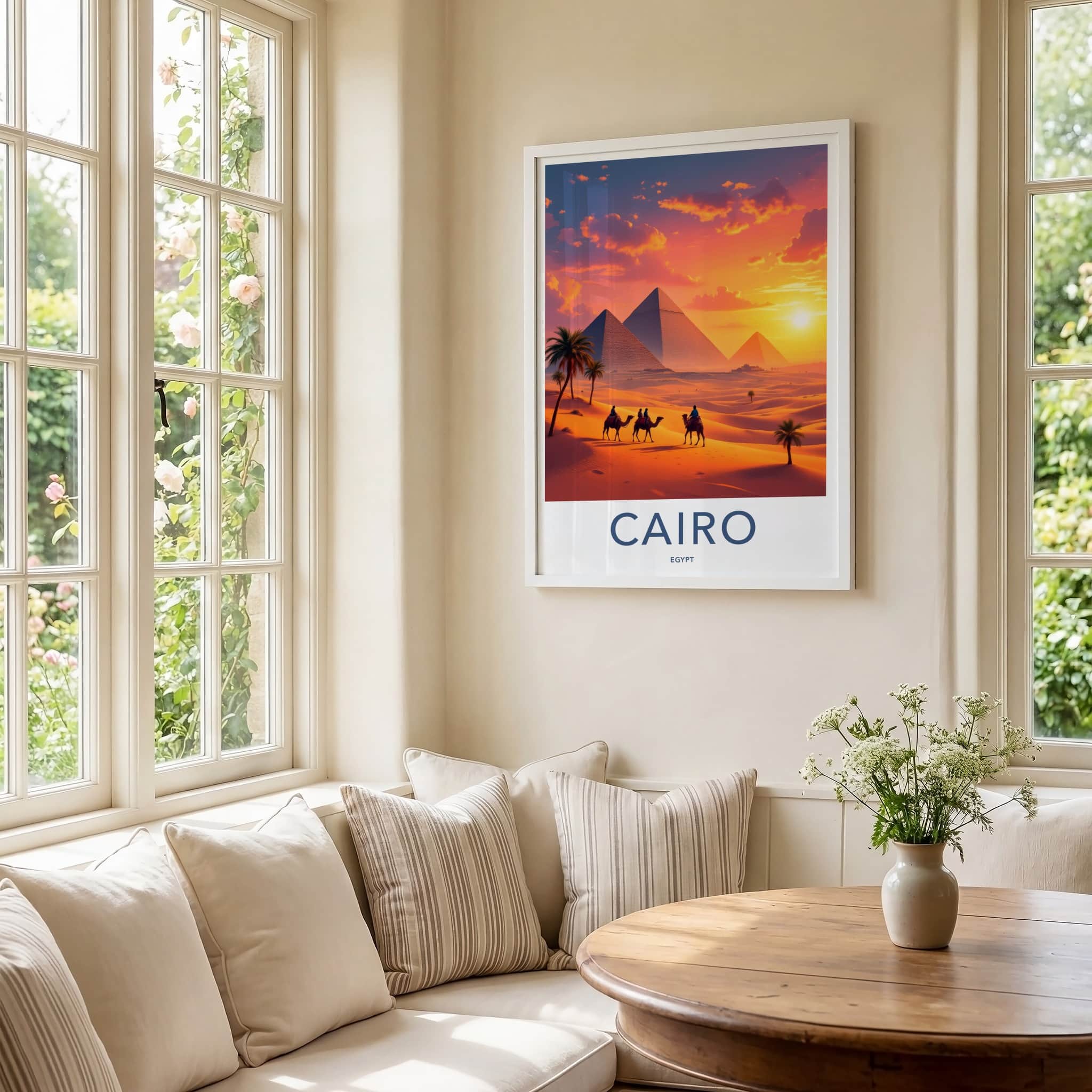 Cairo Poster - Egypt Travel Art - Pyramids Desert Sunset Home Decor