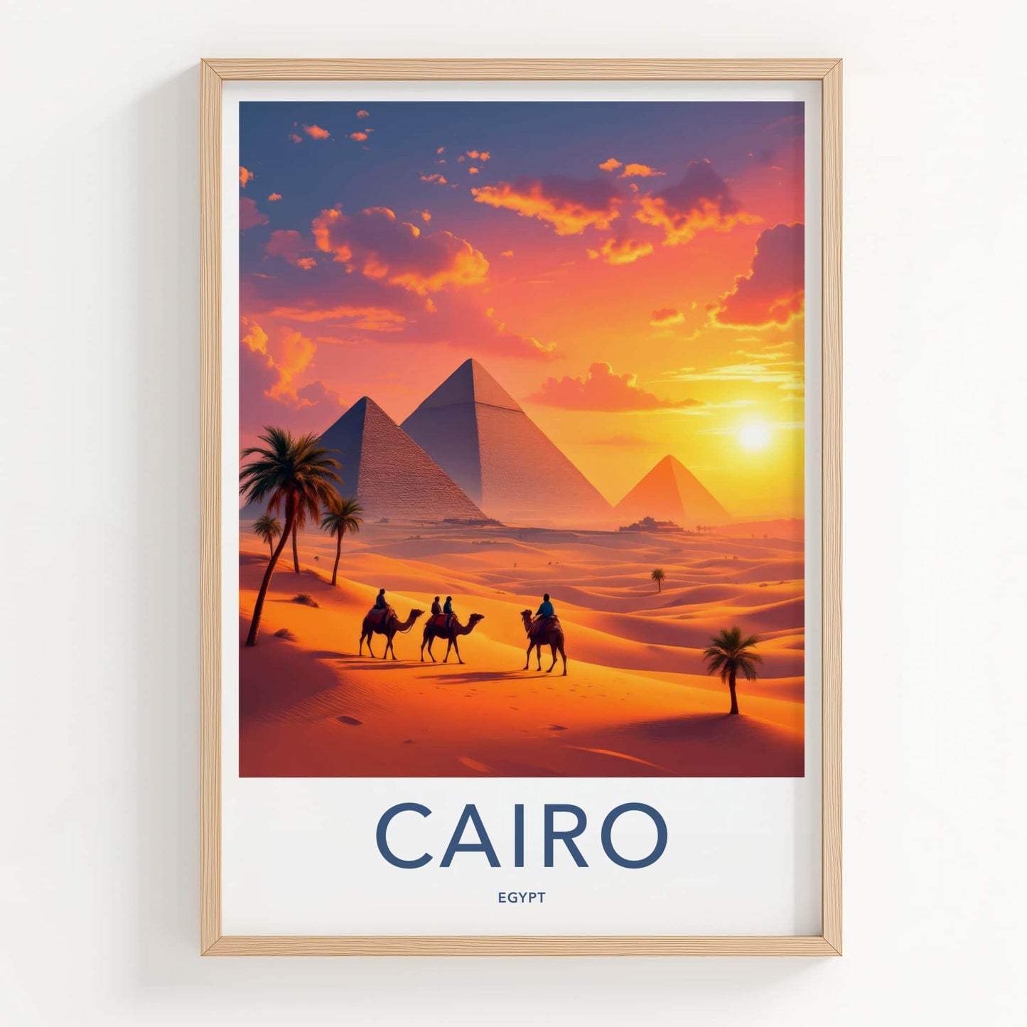Cairo Poster - Egypt Travel Art - Pyramids Desert Sunset Home Decor