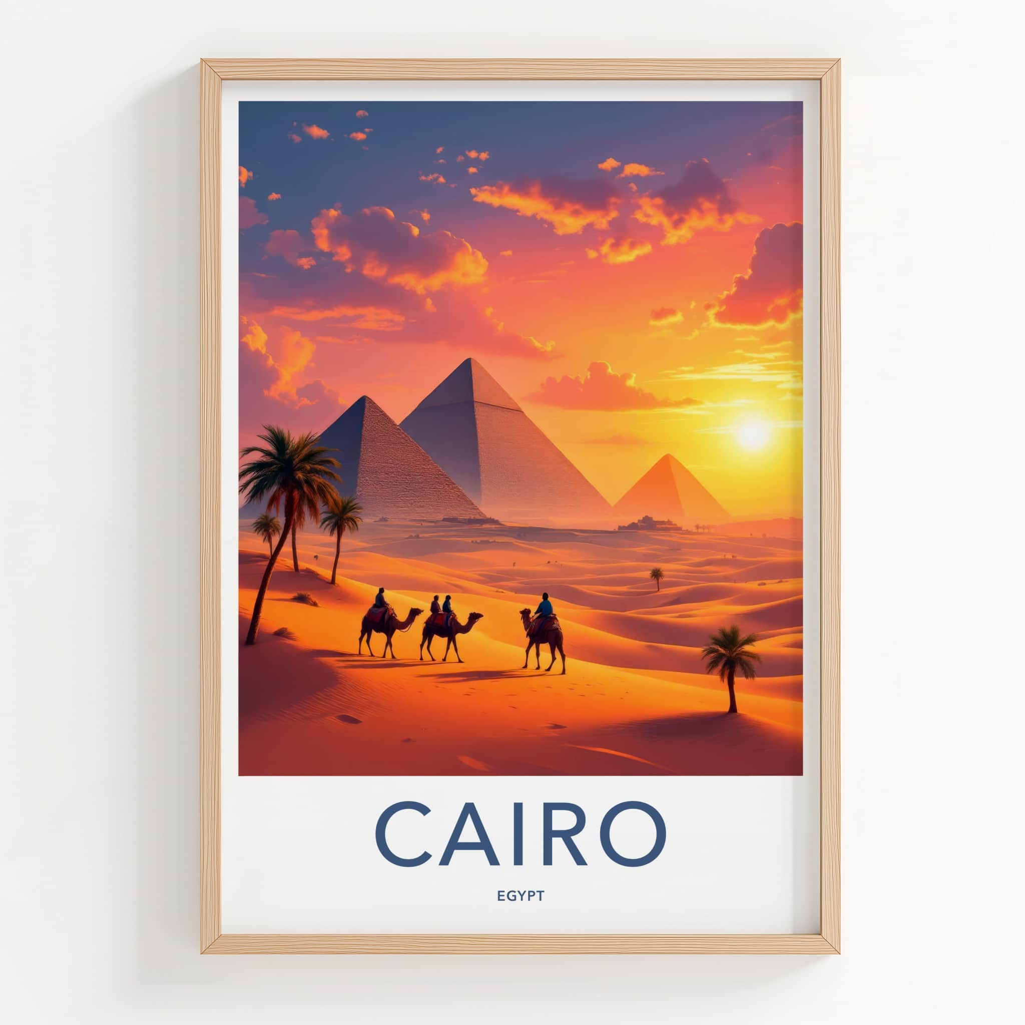 Cairo Poster - Egypt Travel Art - Pyramids Desert Sunset Home Decor