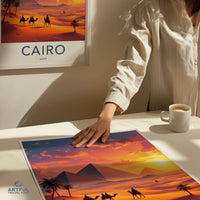 Cairo Poster - Egypt Travel Art - Pyramids Desert Sunset Home Decor