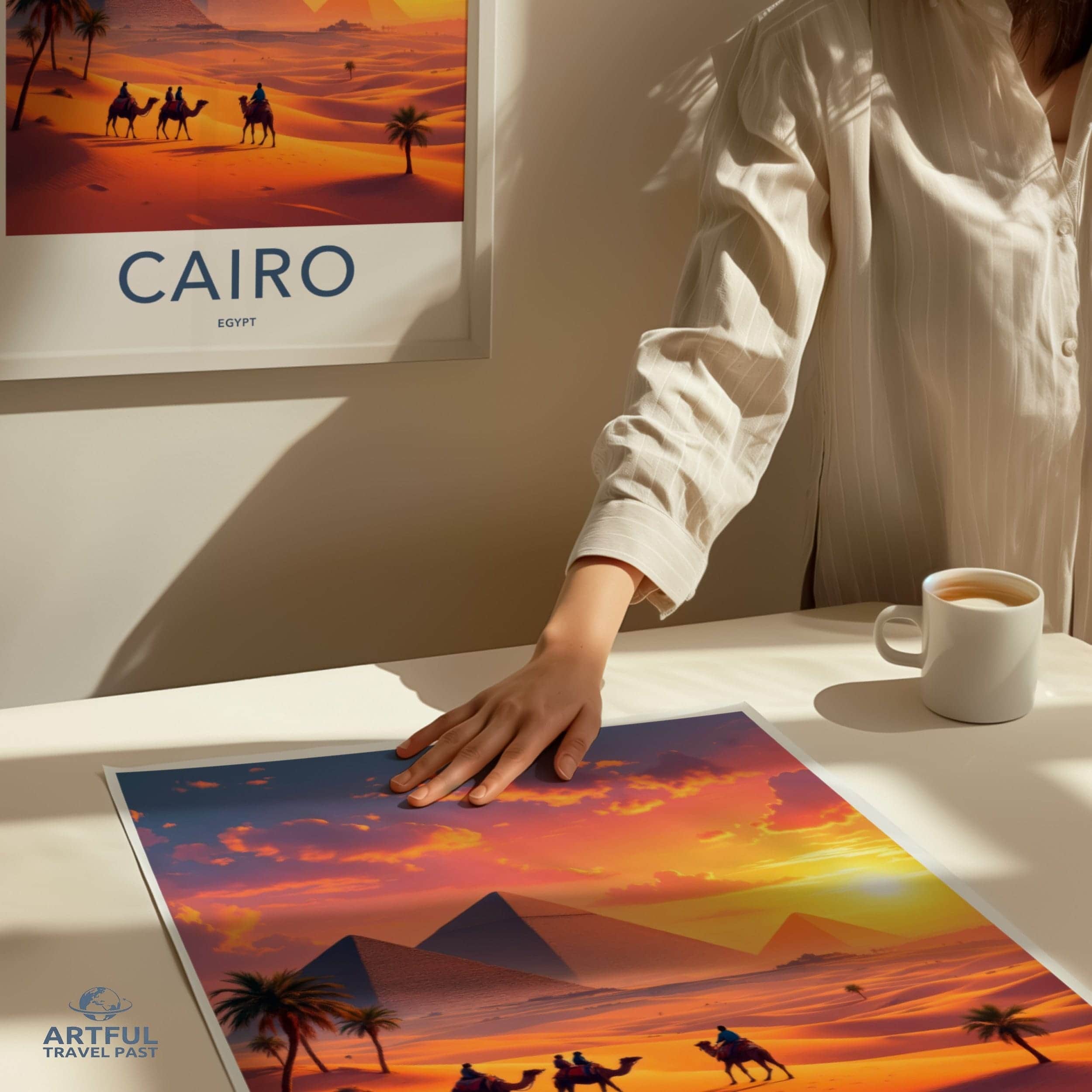 Cairo Poster - Egypt Travel Art - Pyramids Desert Sunset Home Decor