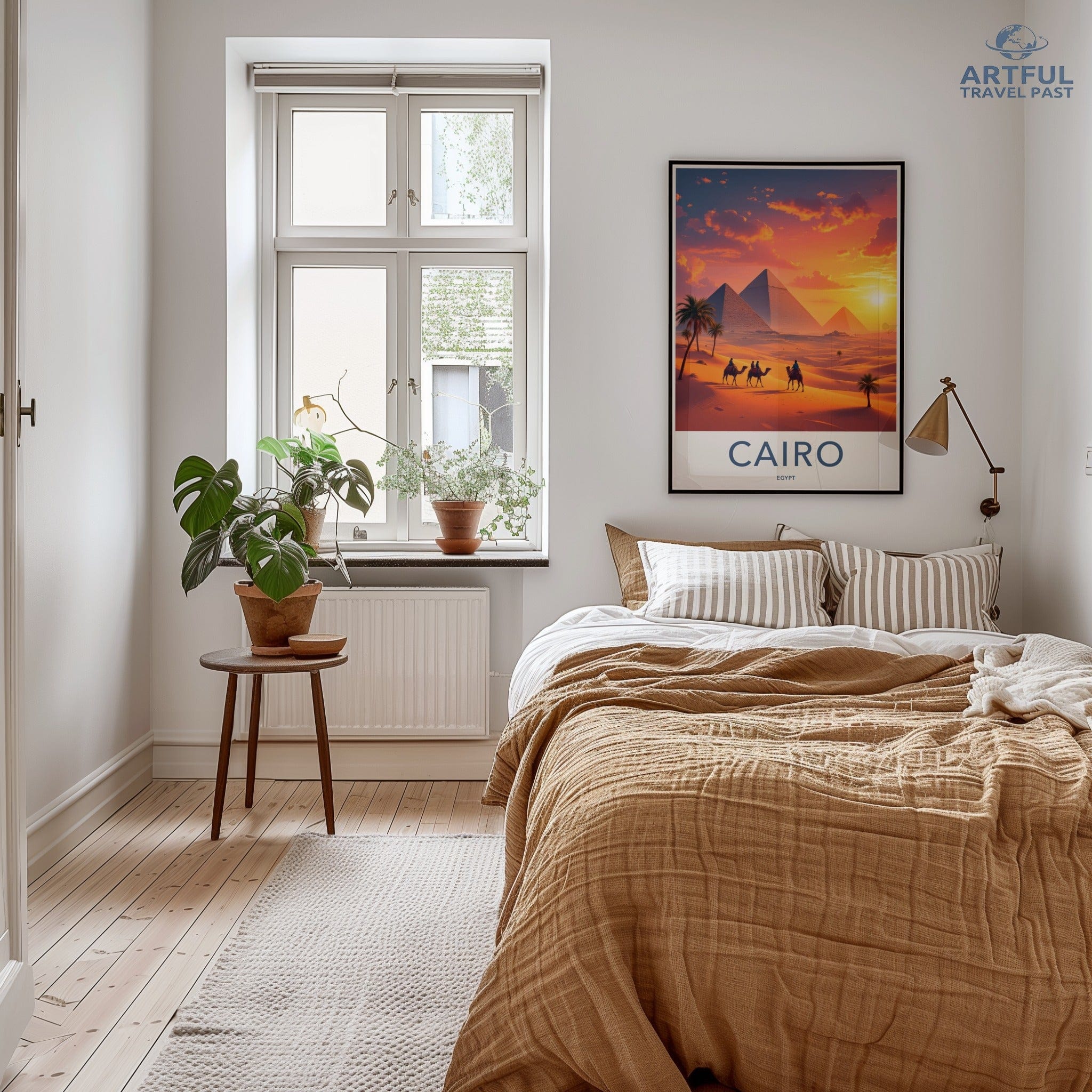 Cairo Poster - Egypt Travel Art - Pyramids Desert Sunset Home Decor