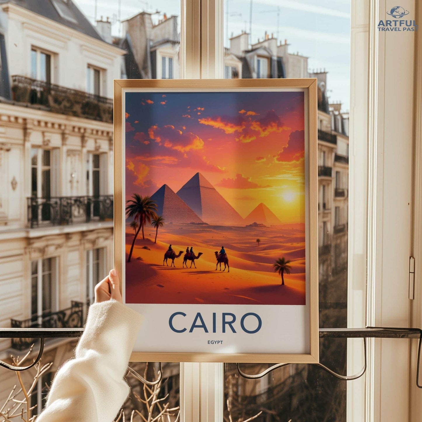 Cairo Poster - Egypt Travel Art - Pyramids Desert Sunset Home Decor
