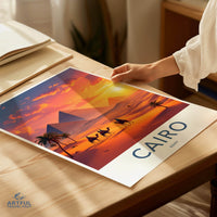 Cairo Poster - Egypt Travel Art - Pyramids Desert Sunset Home Decor