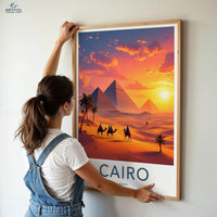 Cairo Poster - Egypt Travel Art - Pyramids Desert Sunset Home Decor