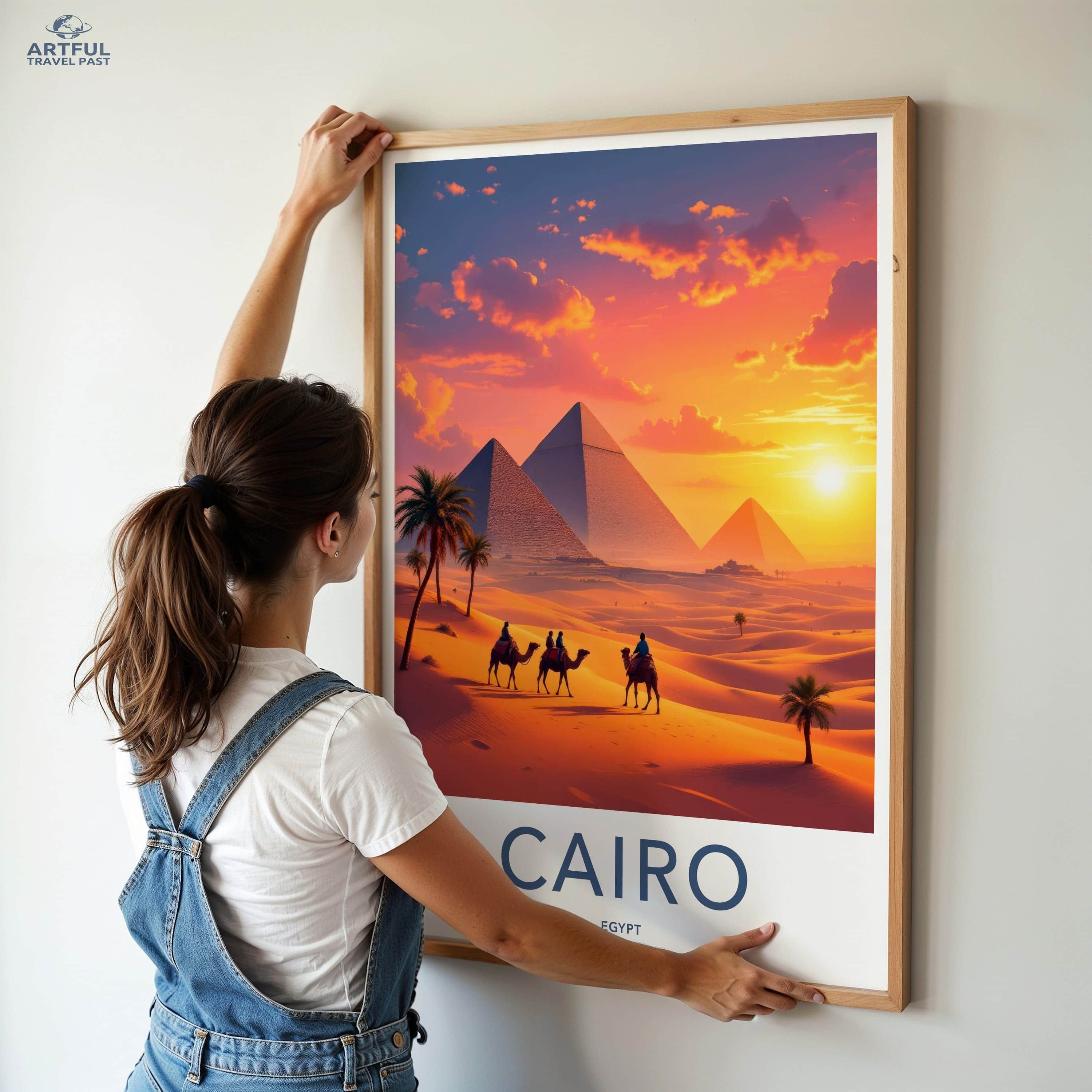 Cairo Poster - Egypt Travel Art - Pyramids Desert Sunset Home Decor