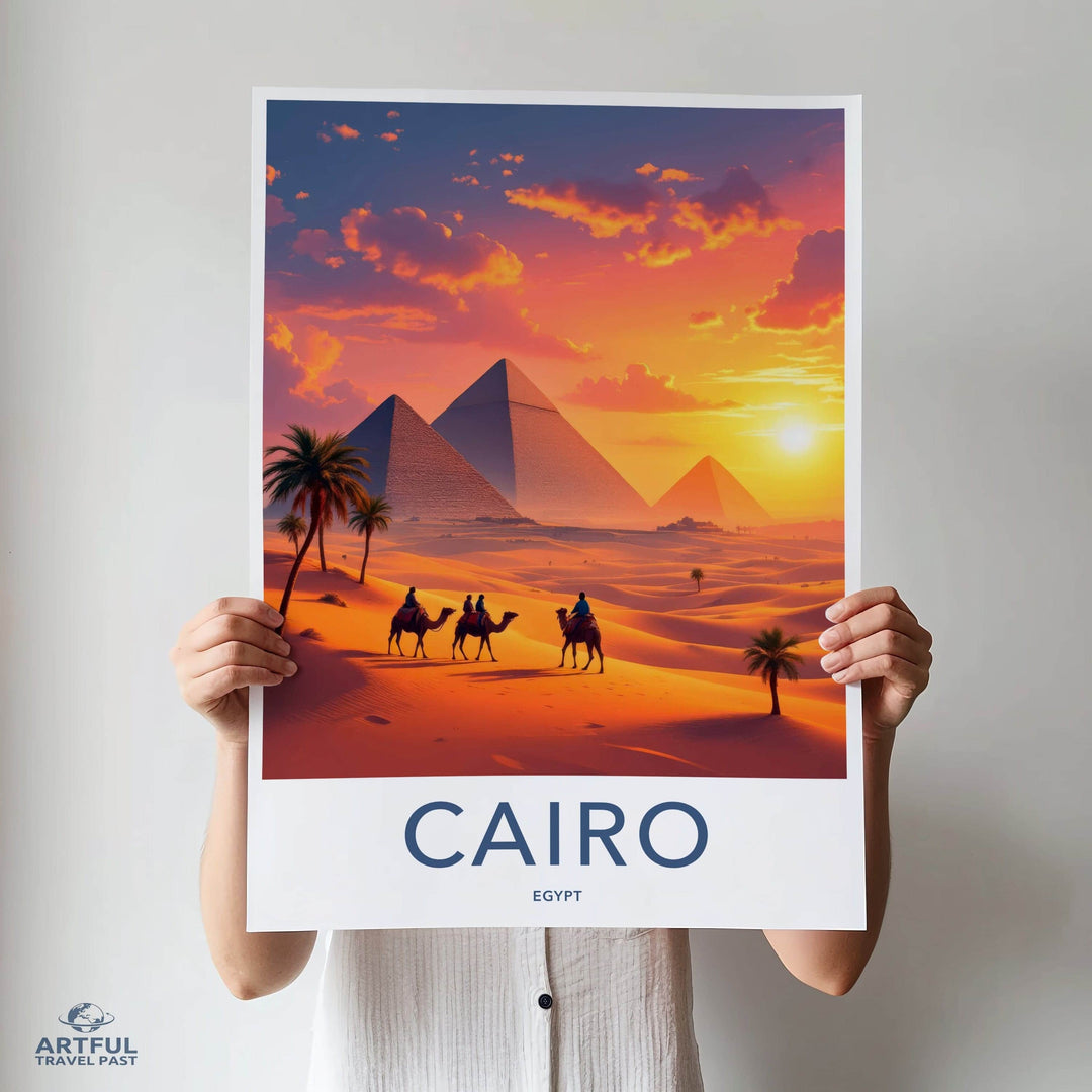 Cairo Poster - Egypt Travel Art - Pyramids Desert Sunset Home Decor