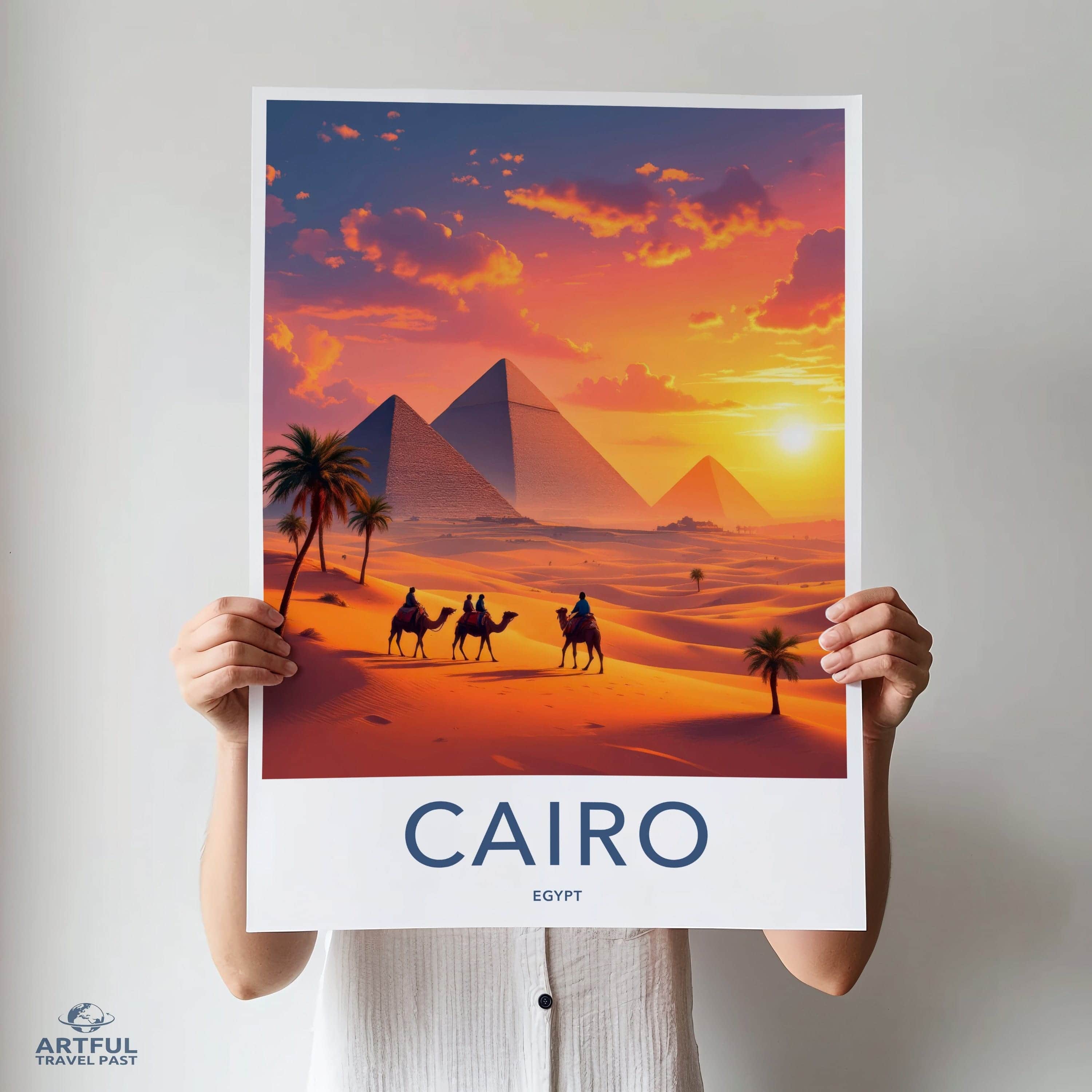 Cairo Poster - Egypt Travel Art - Pyramids Desert Sunset Home Decor