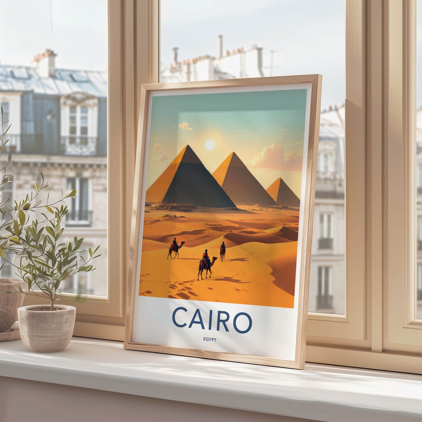 Cairo Poster - Egypt Travel Art - Sunlit Desert Pyramids Home Decor