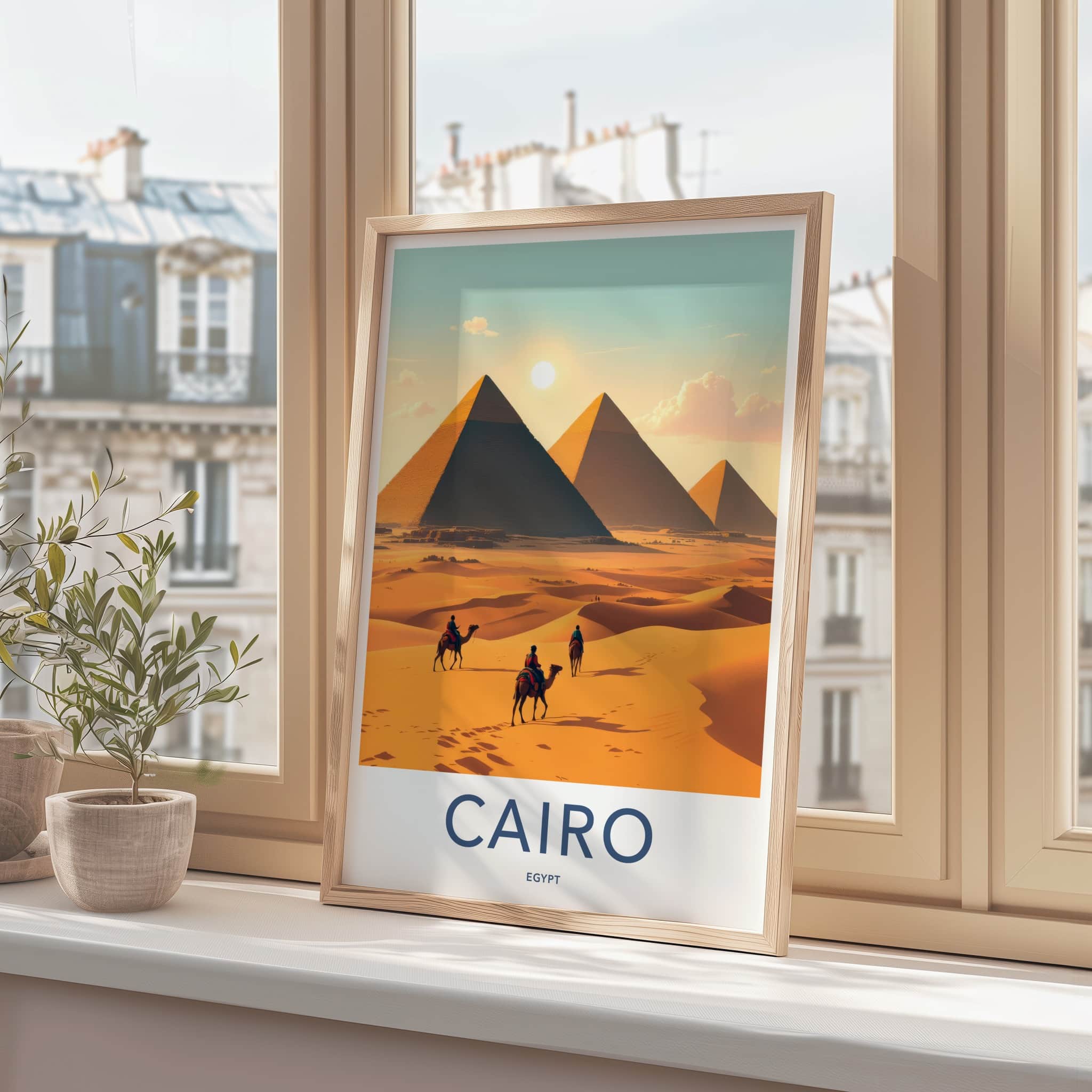 Cairo Poster - Egypt Travel Art - Sunlit Desert Pyramids Home Decor