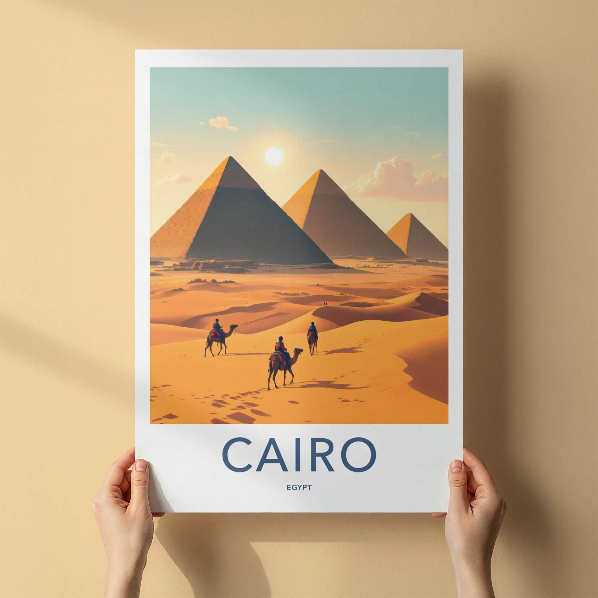 Cairo Poster - Egypt Travel Art - Sunlit Desert Pyramids Home Decor