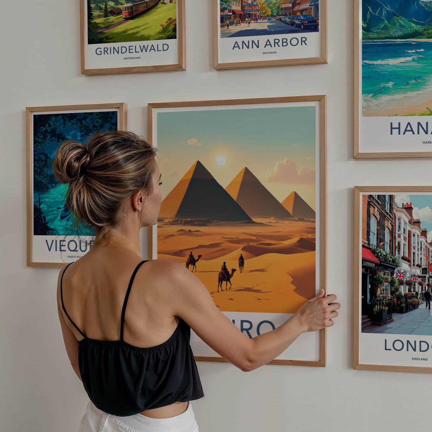 Cairo Poster - Egypt Travel Art - Sunlit Desert Pyramids Home Decor