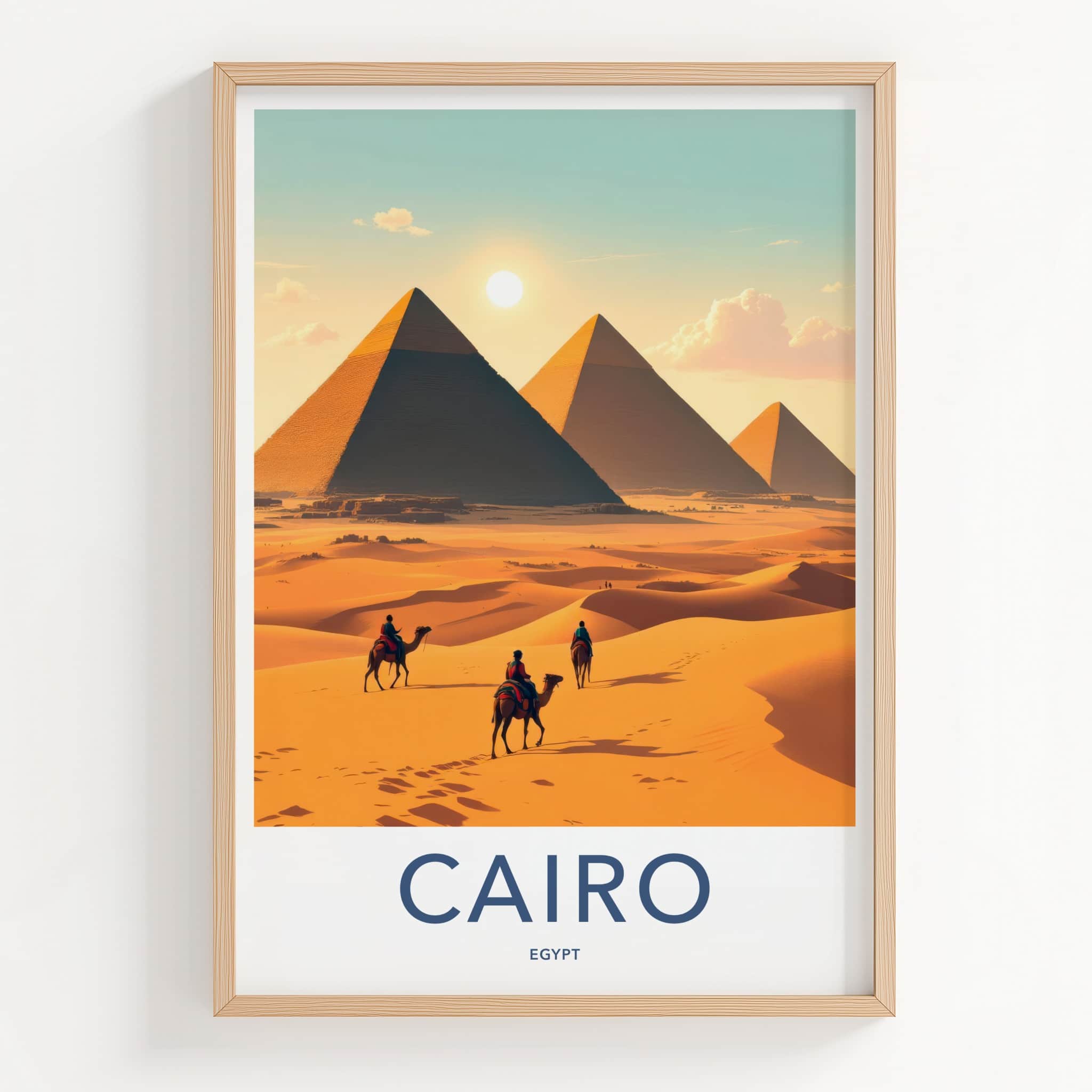 Cairo Poster - Egypt Travel Art - Sunlit Desert Pyramids Home Decor